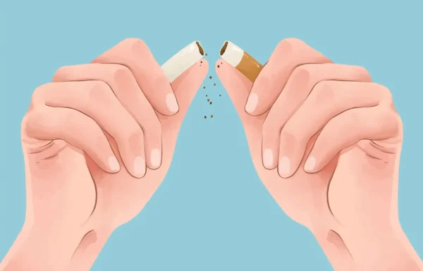 Ilustracija dviju šaka koje drže prelomljenu cigaretu; koncept pušenje i ovisnost