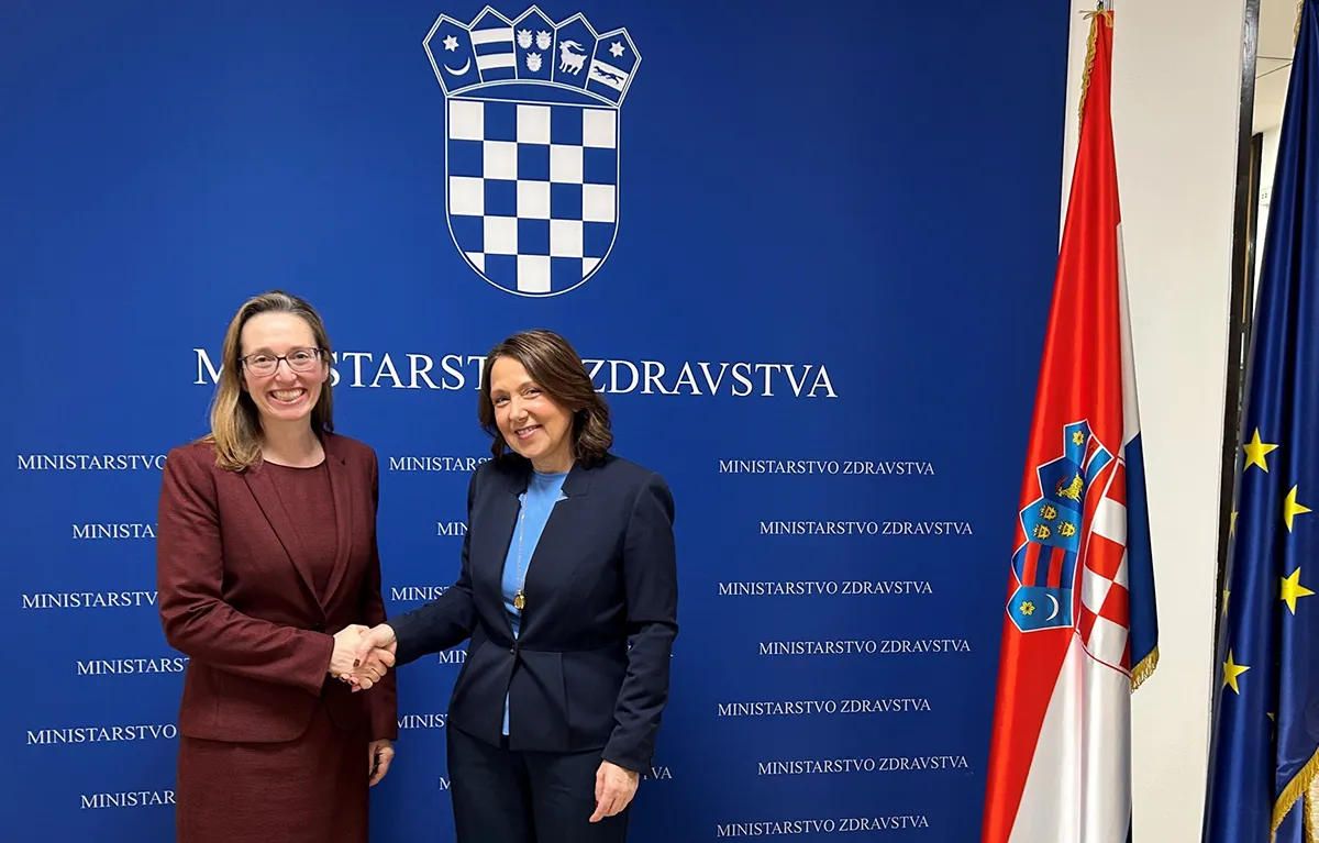 Veleposlanica Kanade u Republici Hrvatskoj Jessica Blitt i ministrica zdravstva Irena Hrstić u Ministarstvu zdravstva, veljača 2026.