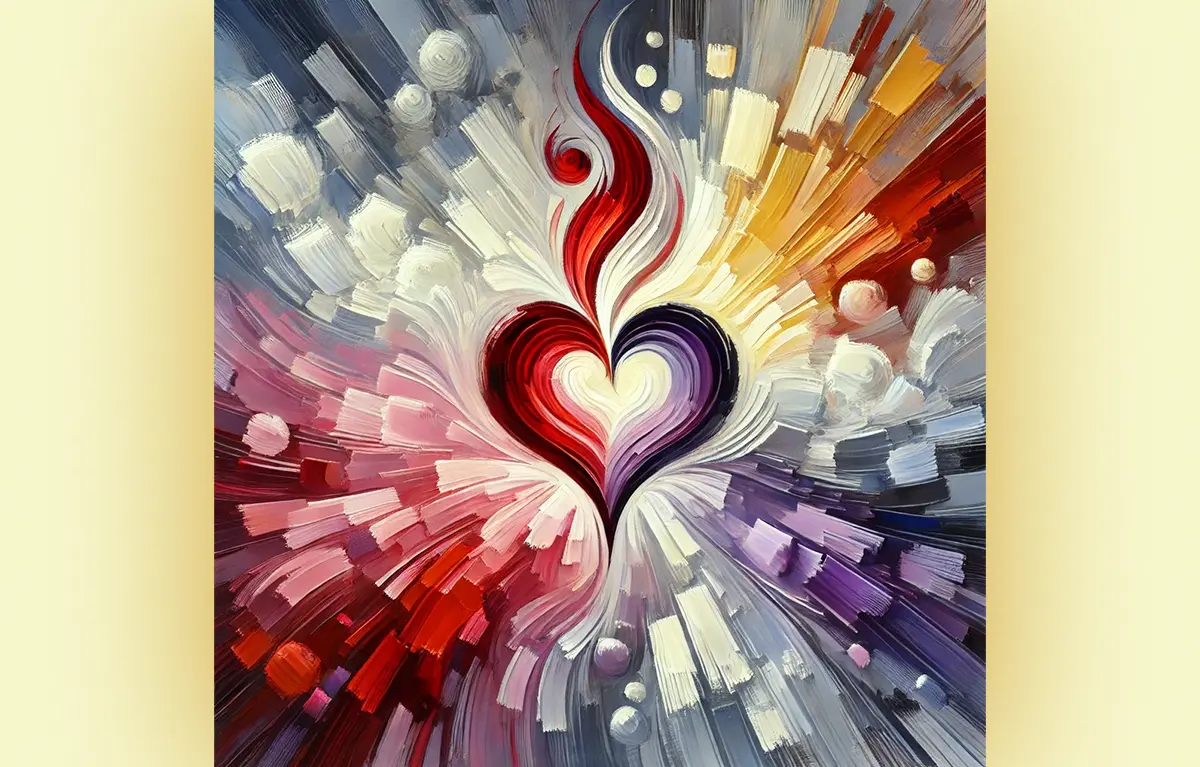 Srce na apstraktnoj pozadini, umjetnička slika autorice Sanje Kalebić, nad blago žutom pozadinom; blog Sanja Kalebić, nastavak na temu ustrajnost