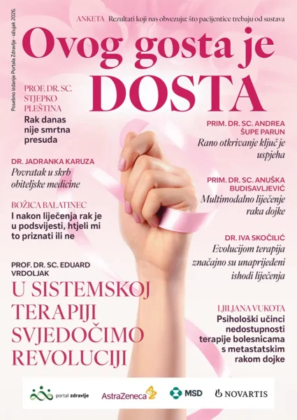Portal-Zdravlje-Ovog-gosta-je-DOSTA-2026-naslovnica-794×1122 Naslovnica posebnog izdanja Ovog gosta je DOSTA 2026., posvećen liječenju raka dojke u Hrvatskoj; nakladnik Portal Zdravlje (Byline j.d.o.o.)