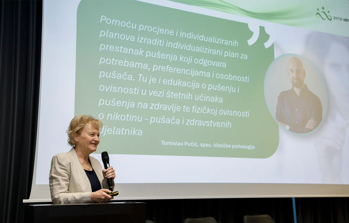 Ovisnost-o-pusenju-Sto-cini-Hrvatska-2026-prim-Ines-Balint Obiteljska liječnica prim. dr. Ines Balint prilikom prezentacije na konferenciji Ovisnost o pušenju – što čini Hrvatska? 2026., koju organizira Portal Zdravlje, teme kako prestati pušiti, ovisnost o pušenju i bezdimni proizvodi