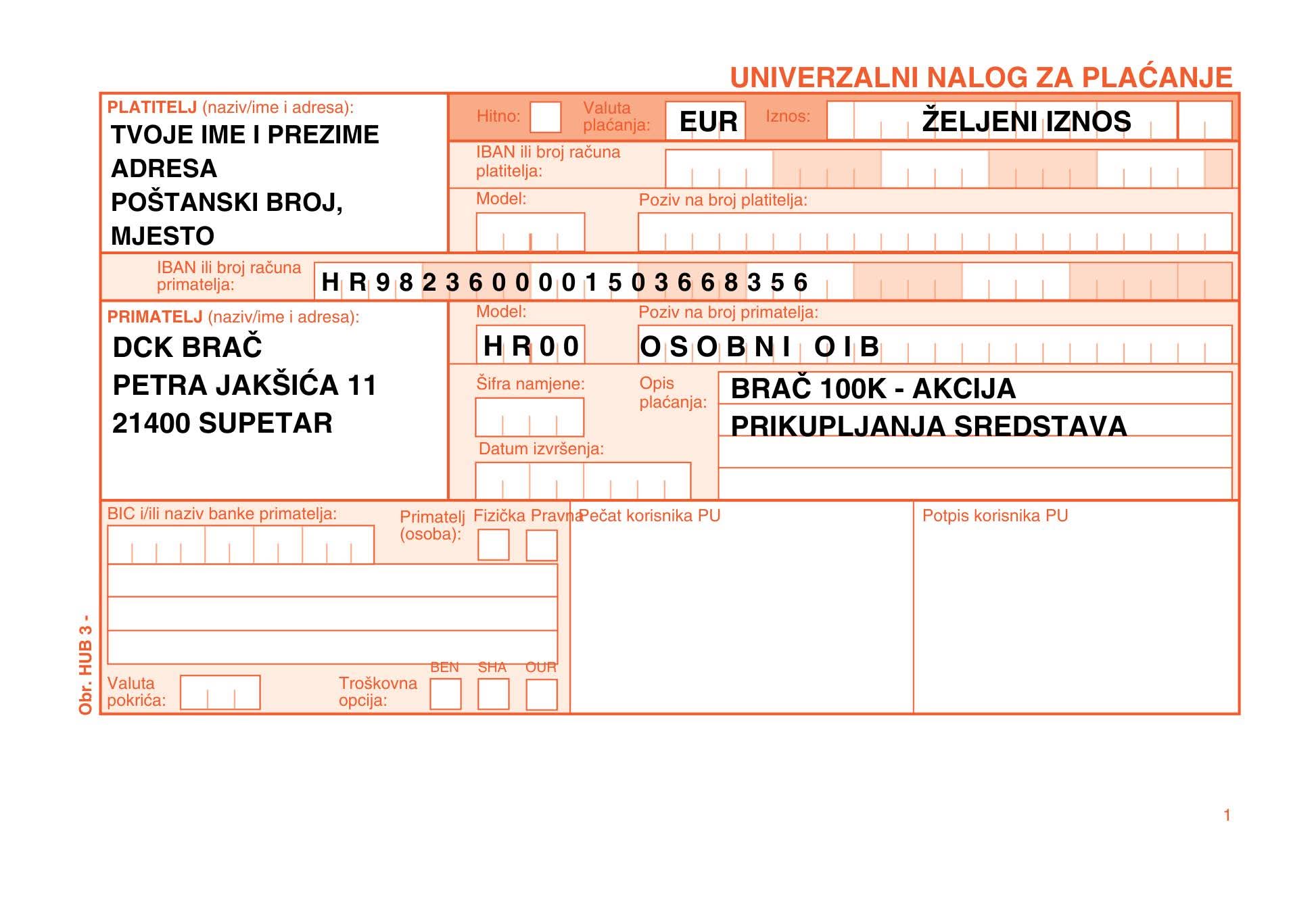 Uplatnica za donacije udruzi More Snage Brač 
